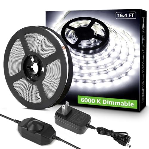 Lepro LED Strip Light White, 16.4ft Dimmable Vanity Lights, 6000K Super Bright LED Tape Lights, 300 LEDs 2835, Strong 3M Adhesive, Suitable for Home, Kitchen, Under Cabinet, Bedroom, Daylight White