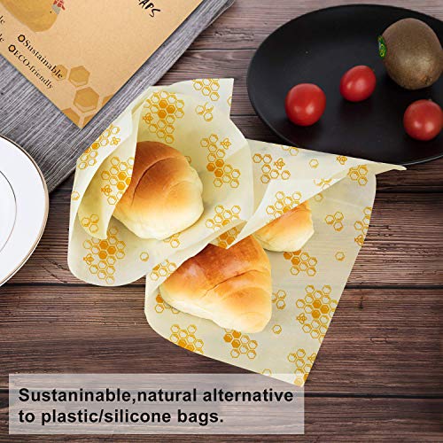 Reusable Beeswax Food Wrap 3-Pack, JONYJ Eco-Friendly Reusable Sandwich Wraps, Plastic Alternative Sustainable Organic Food Storage Wrap for Cheese, Fruit, Bread, Snacks - 1 Large, 1 Medium, 1 Small