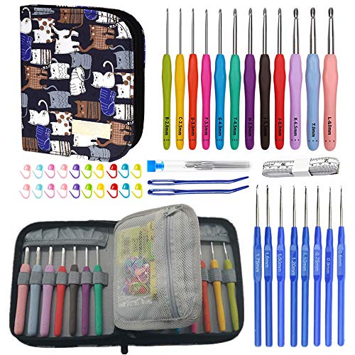 All-in-One Crochet Hooks Set with Value Storage Bag, 12 Extreme Long Ergonomic Crochet Hooks & 8 Lace Crochet Hooks with Crochet Accessories, Perfect Gift