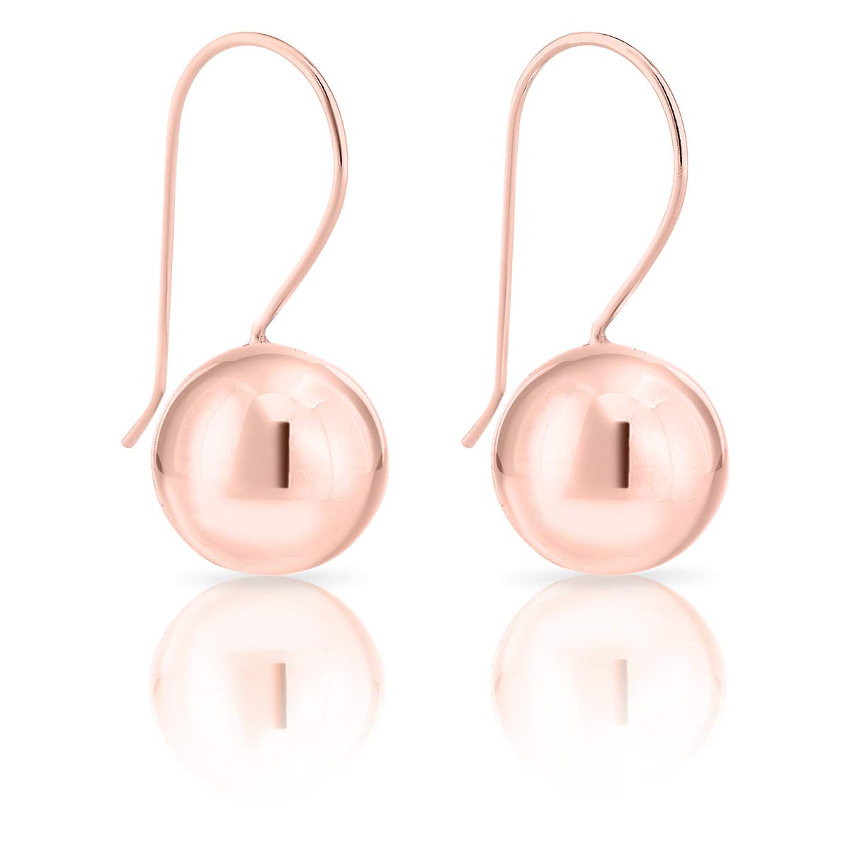 DTPSilver - 925 Sterling Silver and Rose Gold Plated 18K - Dangle Hook Ball Earrings 14 x 32 mm