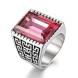 Boho Jewelry Mens Stainless Steel Cz Ring Vintage Large Charming Gemstone Band (11)