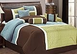 7-piece Quilted Patchwork Comforter Set, Queen/King, Aqua Blue Sage Green Grey Burgundy Orange Brick Ivory Black (Queen, Coffe/Aqua)