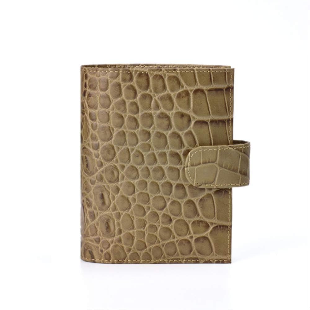 QWSAE notebookGenuine Leather Rings Notebook A7 Size Brass Folder Mini Agenda Daily Leather Organizer Notebook Large Pocket Notebook A7 Cover 142x115mm Alligator Brown