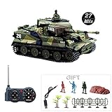 Fun-Here Mini RC Tank with USB Charger Cable Remote Control Panzer Tank 1:72 German Tiger I with Sound, Rotating Turret and Recoil Action When Cannon Artillery Shoots 27MHz(Green)