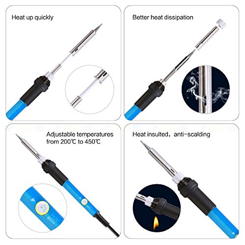 Soldering Iron Kit, FOME 60W 110V Adjustable Temperature Electric Soldering Iron Kit with Welding Tool and Accessories Tweezers Iron Tips Double-sided Solder Assist Tools and PU Carrying Bag