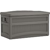 Suncast 73 Gal, Resin Deck Box with Wheels, Handles and Seat, Stoney