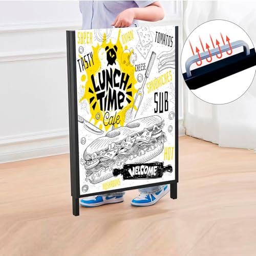 A Frame Sign Double-Sided, Folding Sandwich Board, Heavy Duty Slide-in Sidewalk Signboard, Metal Pavement sign(Frame only)), Black 60 * 90 * 105Cm