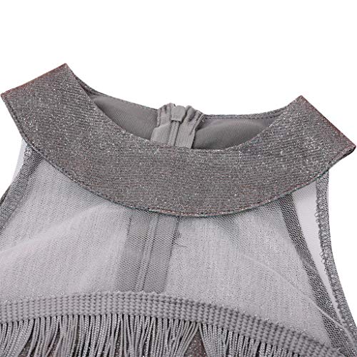 Aunimeifly Women Halter Sequin Tassel Long Dress Evening Formal Mermaid Gown Ladies Bodycon Prom Dresses(M,Silver)