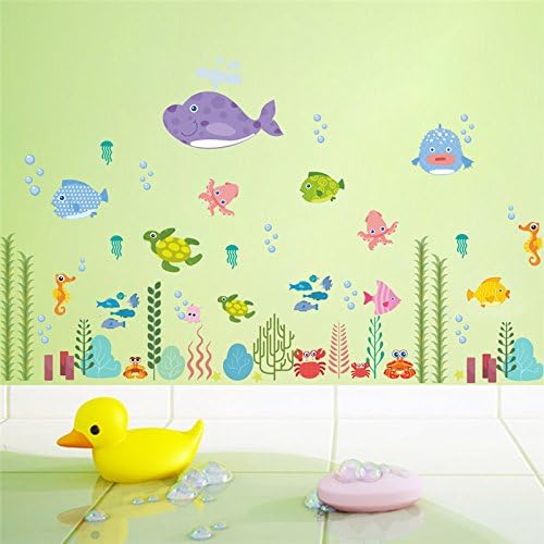 Underwater Seabed Fish Bubble Starfish Star Wall Sticker Cartoon Wall Decals Bathroom Decor Nursery Kids Room Poster Mural