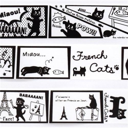 cute white French cats paris comic deco tape