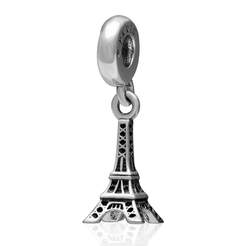 Tower Charm 925 Sterling Silver Charm Heart Charm Building Charm Love Charm for Pandora Charm Bracelet (A)