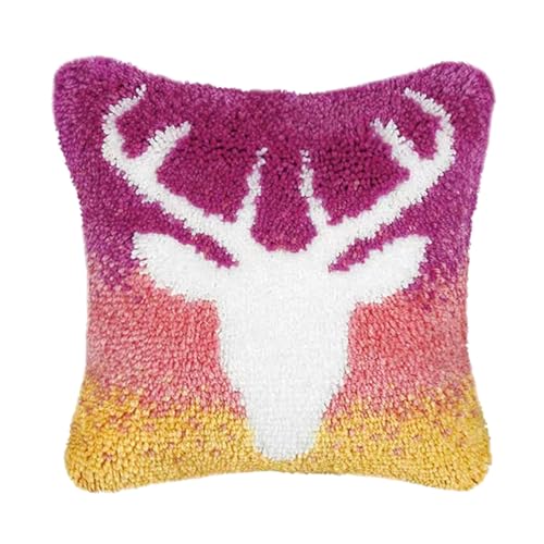 BYH Latch Hook Pillow Cover Kit, 17x17in DIY Latch Hook Kits with Color Printed Canvas Pattern Crochet Pillow Cover Kit Hand Hooked Throw Pillow Kit for Beginners