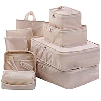 Travel Packing Cubes Set Toiletry Kits Bonus Shoe Bag JJ POWER Luggage Organizers (Beige)