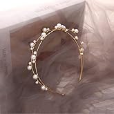 E EMZHOLE Double Layer Pearl Beaded Headbands Hair Hoops Bridal Hairbands Wedding Hair Accessories Fashion Elegant Pearl Headbands for Women Girls (Gold)