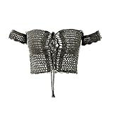 Creabygirls Womens Cute Off The Shoulder Crochet Lace Up Crop Top (US4-6, Grey)