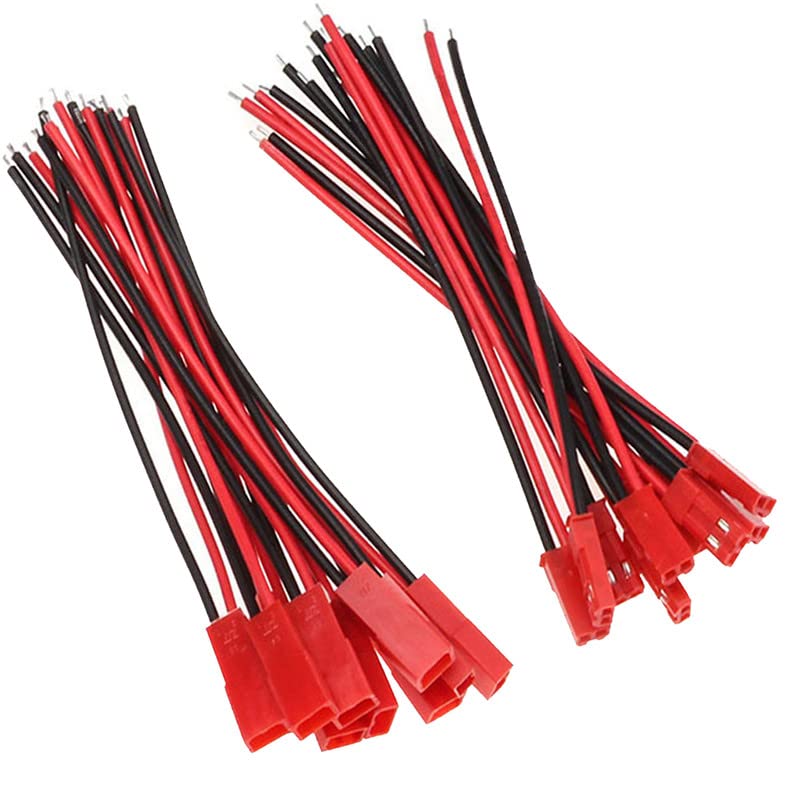 Boladge 10 Pairs JST Plug 2-pin Male Female Connector Adapter with 10CM 22AWG Silicone Wire