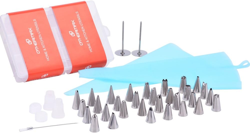 OTHERMAX 39 Pcs Cake Decorating Tips Kit - Stainless Steel Piping Nozzles/Piping Tips Set with 2 Reusable Siliconeโฆ