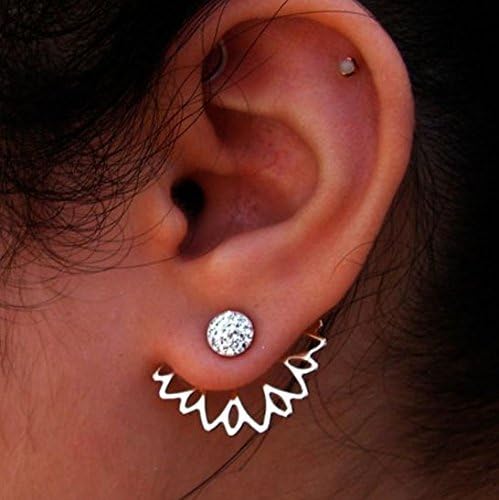 Hollow Flower Stud Earrings Crystal Lotus Ear Jacket Sister Women Girl Rhinestones Gold Silver Simple Fashion Jewelry