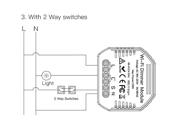 LEDLUX SH105 LED Triac Dimmer corte de fase con botn normalmente abierto 220 V 150 W Mdulo WiFi Smart con memoria y funcin desviador compatible con Alexa y Google Home
