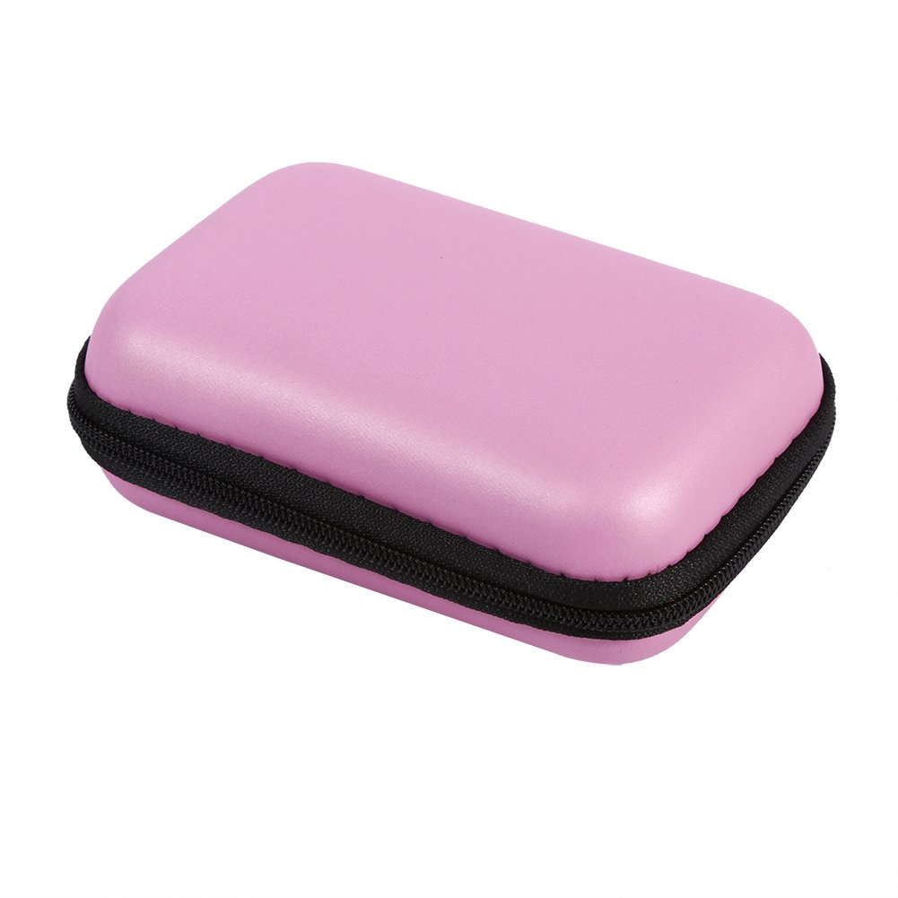 Earphone Carrying Case, Portable Earphone Cable Zipper Storage Bag for Cellphone Earphone Headset Earbuds(Pink)