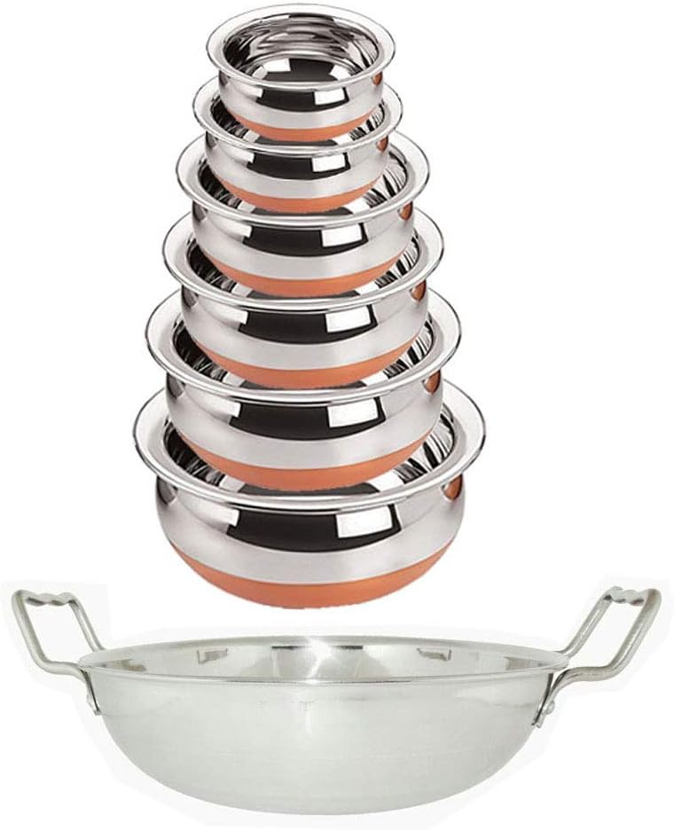 Jalpan Kitchenware Induction Kadhai 2 L with 12 L Copper Bottom Handi (Silver) -6 Pieces Set