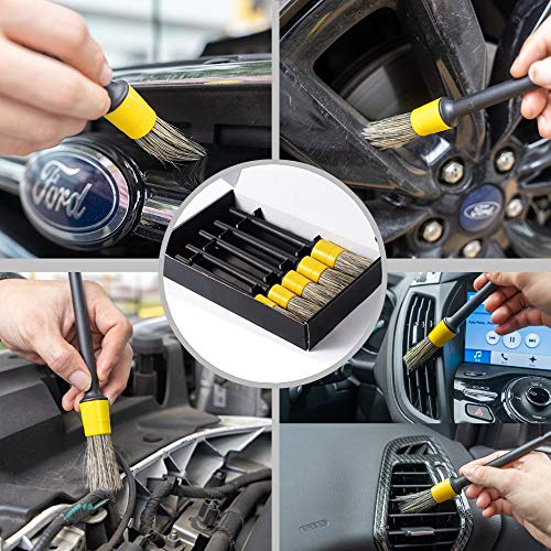 TOPEC Car Detail Brushes Kit, Automotive Detail Brush Set (5+1) for Car Motorcycle to Clean Wheels Dashboard, Interior, Exterior, Leather, Air Vents, Emblems.