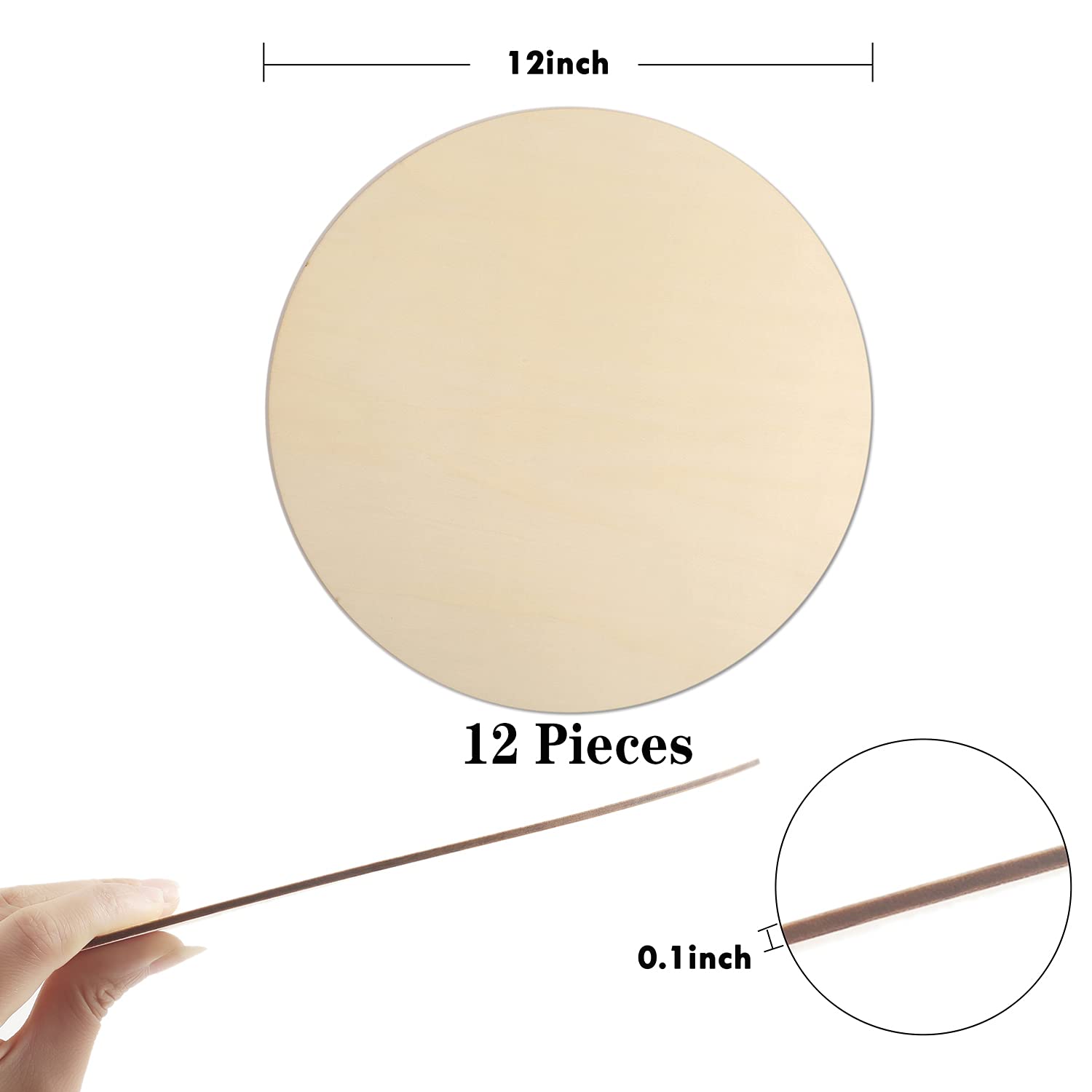 Wood Circles for Crafts,12 Pack 12 Inch Unfinished Wood Blank Rounds Wooden Cutouts for Crafts, Door Hanger, Door Design, Wood Burning