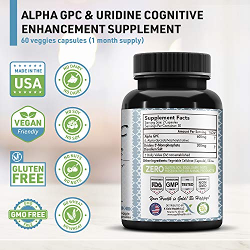 Alpha GPC Choline 600mg + Uridine Monophosphate 300mg 2in1 Nootropic