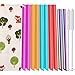 Angled Tips 10 Pieces Reusable Boba Straws and Smoothie Straws, 8 Pieces Reusable Plastic Straws and 2 Pieces Rainbow Stainless Steel Metal Straws with 2 Cleaning Brushes and 1 Straw Case, BPA Free