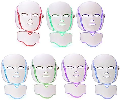 LED Photon Therapy Mask with 7 Color Light Treatment | Face Beauty Skin Care Phototherapy Mask by Tiangtech (With Neck)