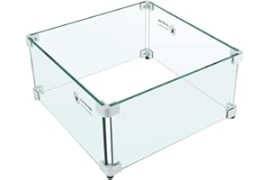 Apromise Fire Pit Wind Guard - 24" x 24" x 6.5" Fire Pit Glass Wind Guard for Square Fire Pit Table | Easy to Assemble with Pre-install Gasket, Thick Tempered Glass and Hard Aluminum Corner Brackets