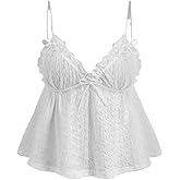 CIDER Crop Top Ruffle Cami for Women V Neck Bow Solid Texture Sleeveless Tie Top Summer Cute Blouses
