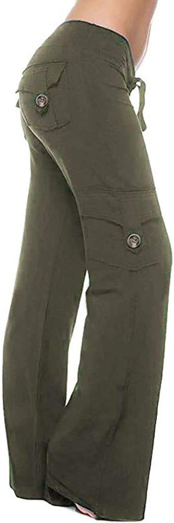 Women Elastic Waist Button Yoga Fitness Pants Quick Drying Tummy Control Pants