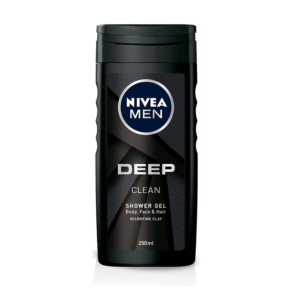 Nivea Deep Clean Shower Gel for Men 250 ml Pack of 6 for Hydrated Skin