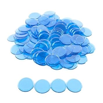 Plastic Non-Magnetic Bingo Chips - Blue - 100 Bingo Chips - 7/8 inch Size