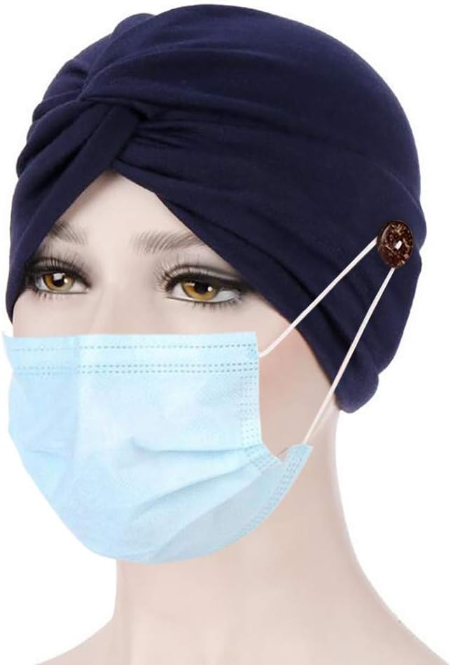 Tuuu Fashion Soild Color Turban Head Band with Buttons for Women, Stretch Head Wrap Cross Bandana Cap Headwear, Button Hair Wrap Hat to Protect Your Ear