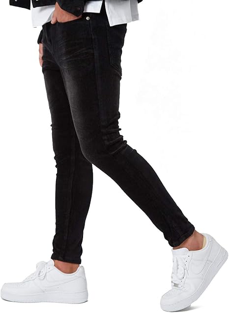 Amazon スキニーデニム メンズ コーデュロイパンツ 細身 スリム ストレッチ アンクル丈 シンプル 無地 セットアップ可 スキニーパンツ Gracias ブラック ｌ サイズ ロングパンツ 通販