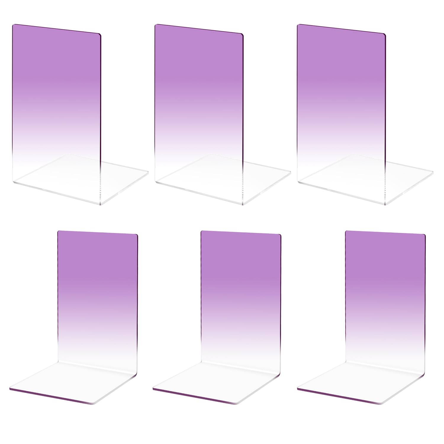 3 Pairs Acrylic Bookends, MSDADA Acrylic Book Ends for Book Shelves, Non-Slip Desktop Book Organizer Stationery Bookracks for School Supplies Library Books Office Book Holder(Purple)