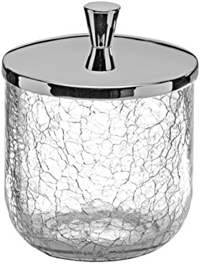 Hispania bath Crackle Collection Cotton Ball Swab Pad/Container Cup Holder, Crackle Glass Cup, Dispenser Holder, Canister Set, Made in Spain (European Brand) (Polished Chrome)