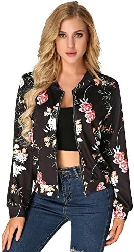 StyleDome Women's Long Sleeve Printed Coat Pilots Biker Jacket Bomber Sportwear surcoat Black L