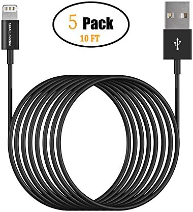 Lightning Charger Cable 10FT 5Pack iphone Cables SMALLElectric Data &amp; Sync 8 Pin to Long USB Charger Cord for iPhone X/8 Plus/7 Plus/6/6s plus/5s/5c/iPad/iPod,Black-3Meter