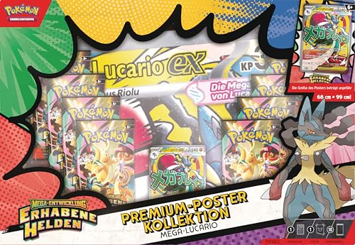 Pokémon-Sammelkartenspiel: Premium-Poster-Kollektion Mega-Entwicklung – Erhabene Helden: Mega-Lucario (1 holografische Promokarte, 1 doppelseitiges Poster und 10 Boosterpacks) 2