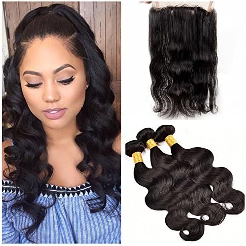 WFHair 360 Lace Frontal with Bundles 100% Brazilian Body Wave Virgin Hair 3 Bundles with 360 Lace Band Frontal Closure Natural Color 18 20 22+16 360 frontal