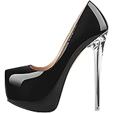 onlymakerheels Platform Stiletto High Heels for Women, Round Closed Toe Sexy Heeled Pumps Transparent Metal Heels Dress Shoes