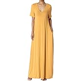 TheMogan Women's Casual V-Neck Short Sleeve Loose Fit Drapey Knit Long Maxi Dress with Pockets