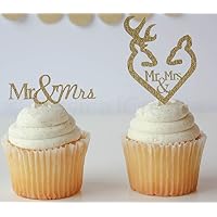 Browning Cupcake Toppers, Deer Cupcake Toppers, Browning Deer Heart, Mr. and Mrs. Cupcake Toppers, Qty 12