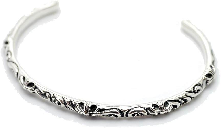 Amazon シルバーワン Ue クロス バングル アラベスク フローラル メンズ シルバー925 細目 ブレスレット 通販