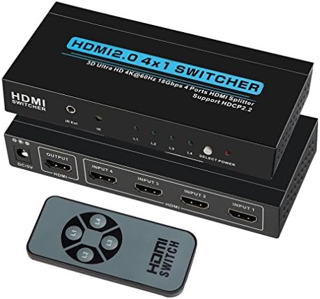 HDMI Switch with Remote NiceHyacinth 4Ports4K HDMI2.0 HDCP2.2 Powered HDMI Splitter Switch Switcher 1X4 Support Ultra HD 3840 x 2160 Resolution 3DMode@60Hz 18Gbps