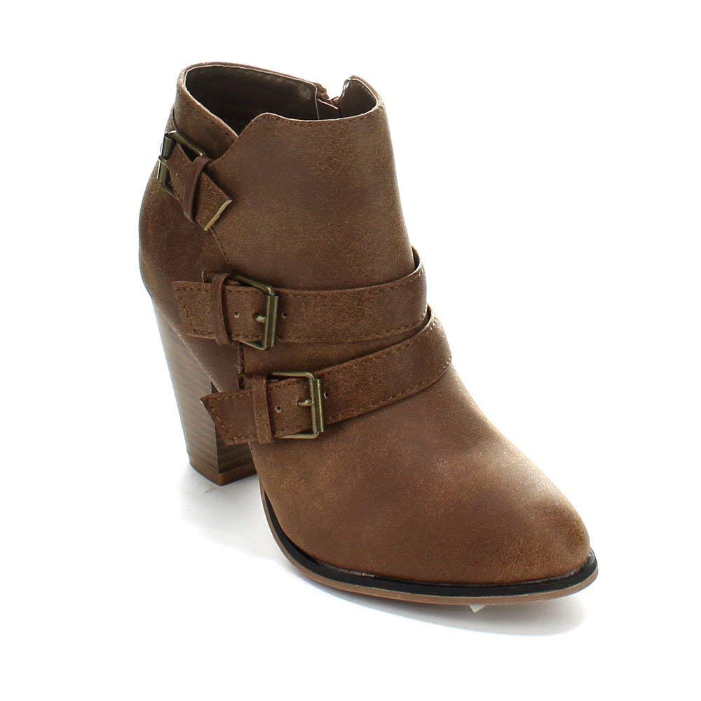 Forever Women's Buckle Strap Block Heel Ankle Bootie