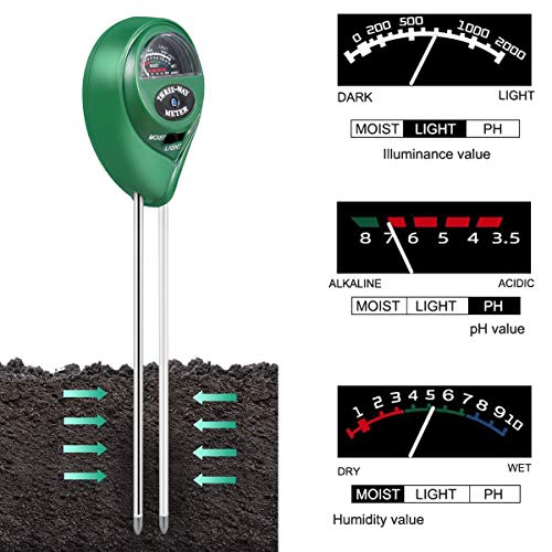 Soil pH Meter, 3in1 Soil Tester with Moisture, Light and PH Soil Test
